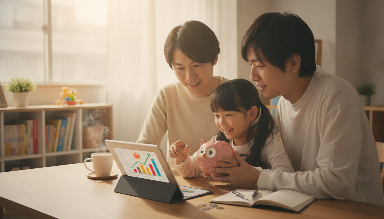 こどもNISAで教育資金を準備する親子のイメージ